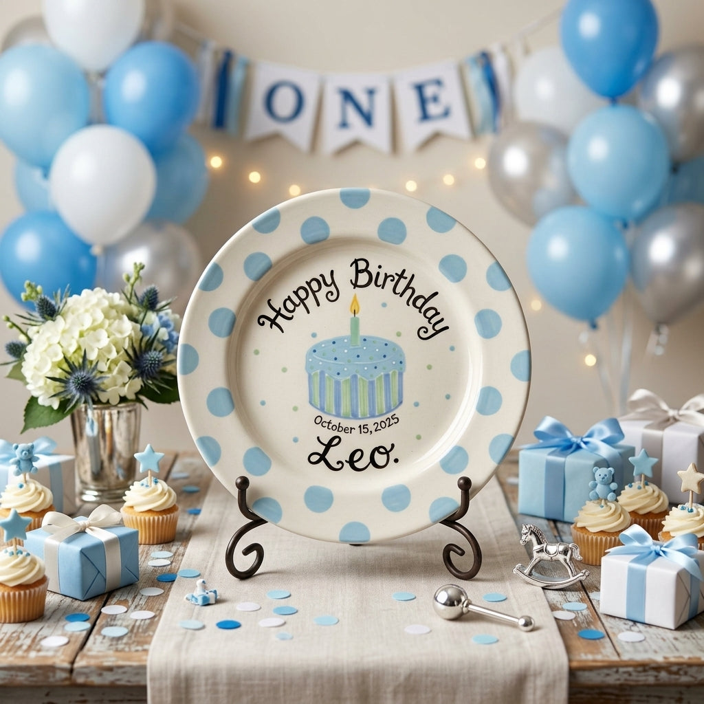 Personalized Boy's Ceramic Birthday Plate - Custom Name & Hand-Painted Keepsake - BCP23