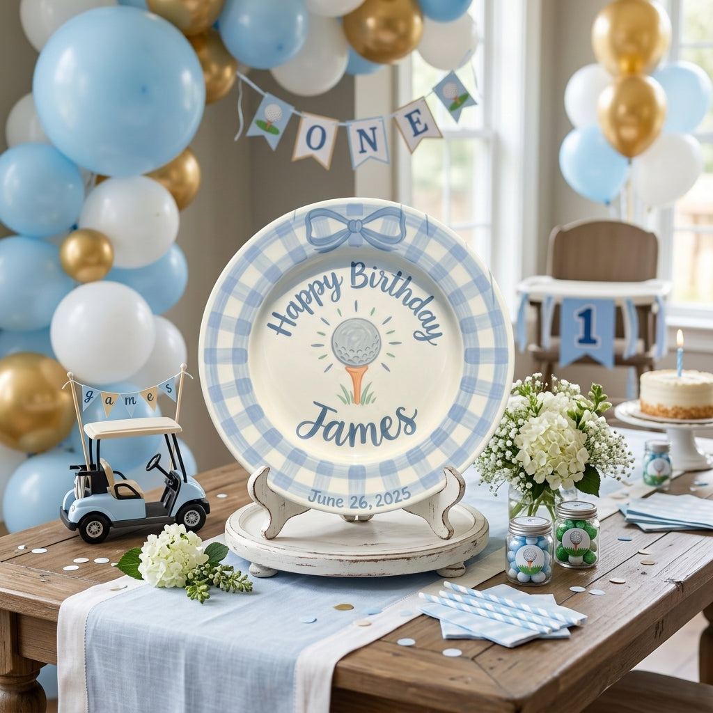 Personalized Boy's Ceramic Birthday Plate - Custom Name & Hand-Painted Keepsake - BCP07