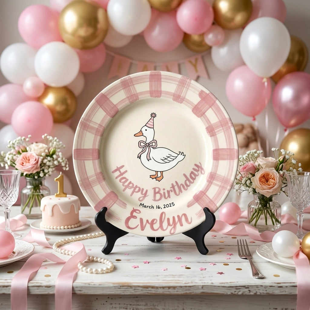 Personalized Girl's Ceramic Birthday Plate - Custom Name & Hand-Painted Floral Keepsake- BCP41
