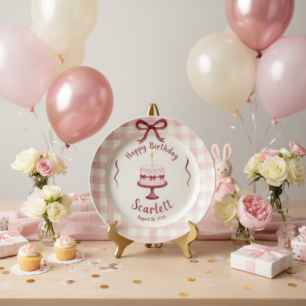 Personalized Baby Girl Ceramic Birthday Plate – Custom Hand Painted Ceramic Gift - BCP52