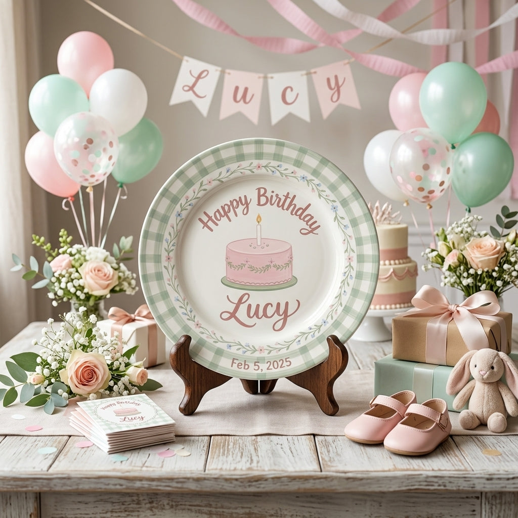 Personalized Girl's Ceramic Birthday Plate - Custom Name & Hand-Painted Floral Keepsake- BCP42