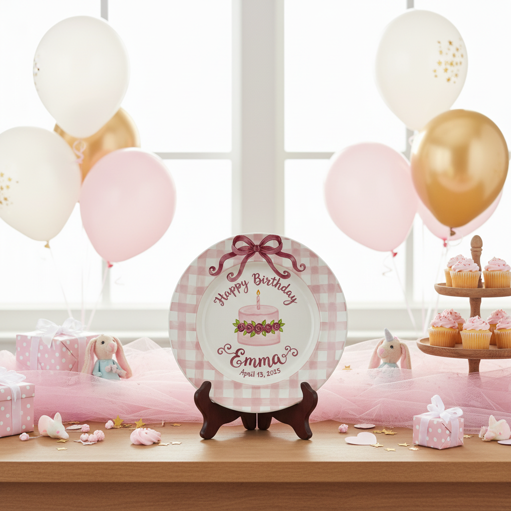 Personalized Baby Girl Ceramic Birthday Plate – Custom Hand Painted Ceramic Gift - BCP51