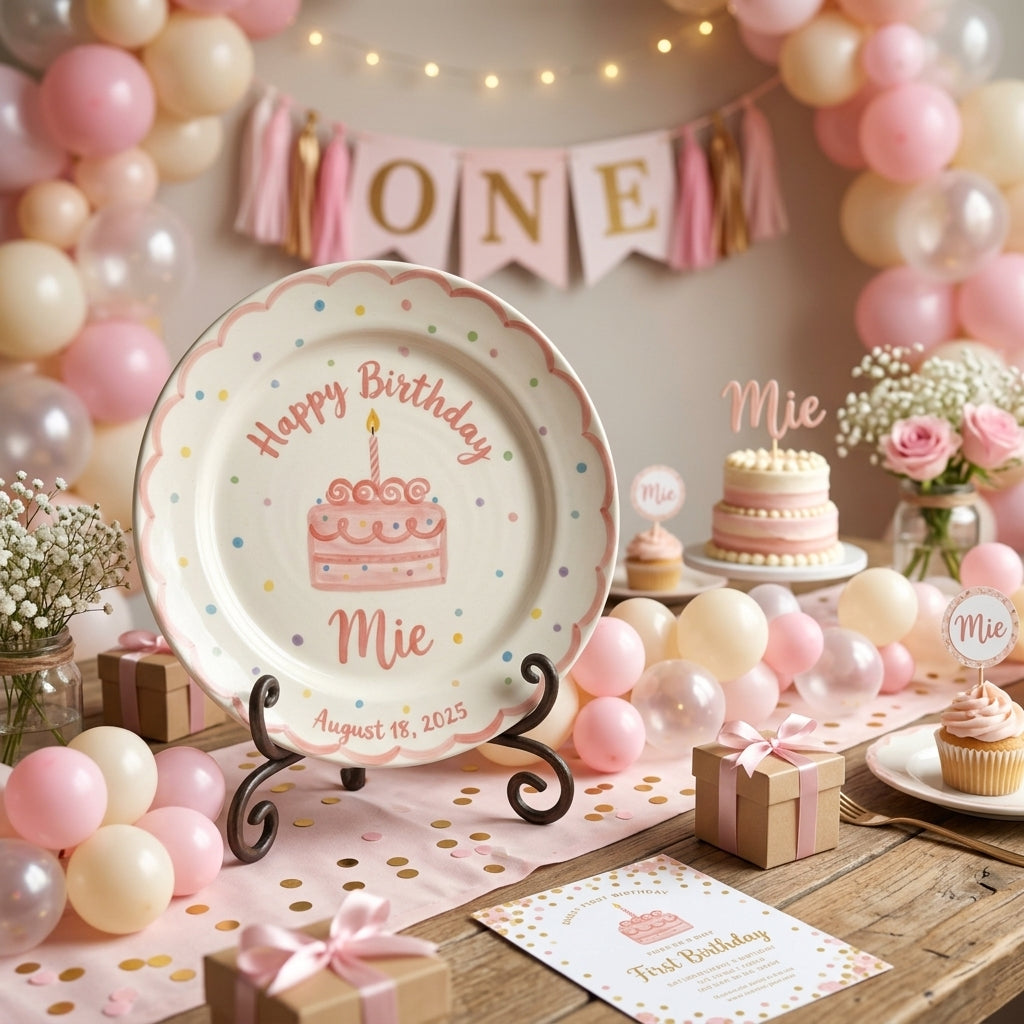 Personalized Girl's Ceramic Birthday Plate - Custom Name & Hand-Painted Floral Keepsake- BCP43