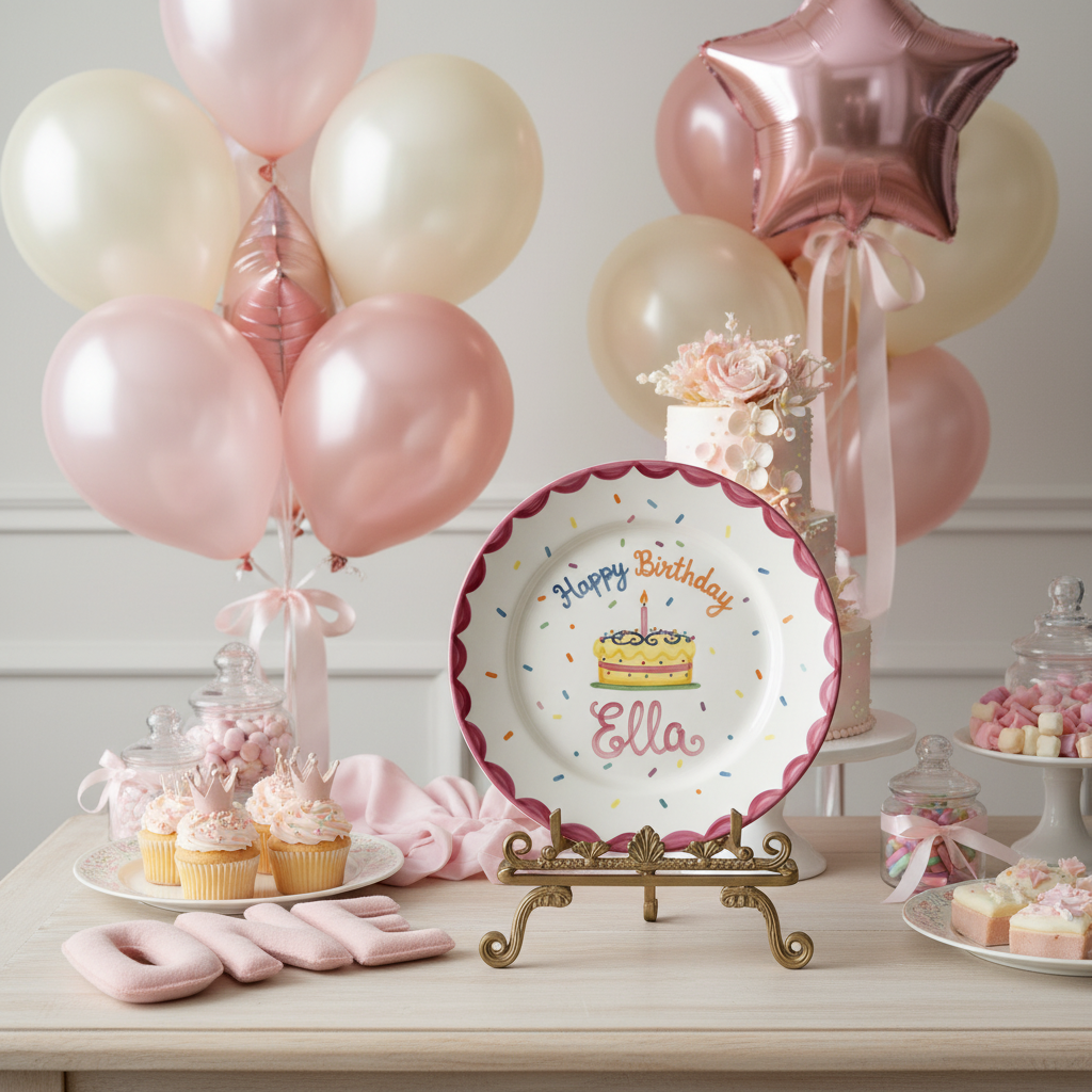 Personalized Baby Girl Ceramic Birthday Plate – Custom Hand Painted Ceramic Gift - BCP113