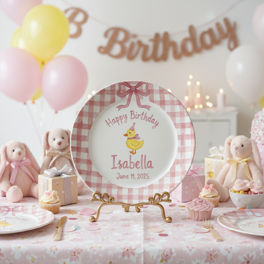 Personalized Baby Girl Ceramic Birthday Plate – Custom Hand Painted Ceramic Gift - BCP112