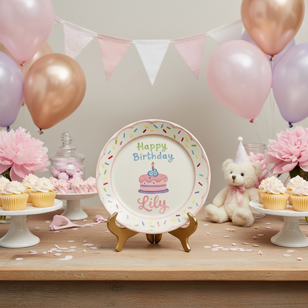 Personalized Baby Girl Ceramic Birthday Plate – Custom Hand Painted Ceramic Gift - BCP115