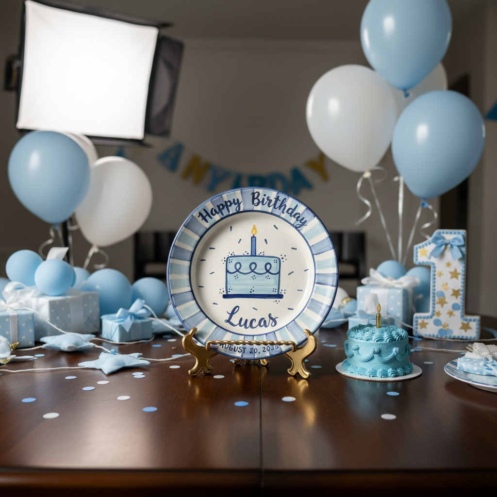 Personalized Boy's Ceramic Birthday Plate - Custom Name & Hand-Painted Keepsake - BCP59