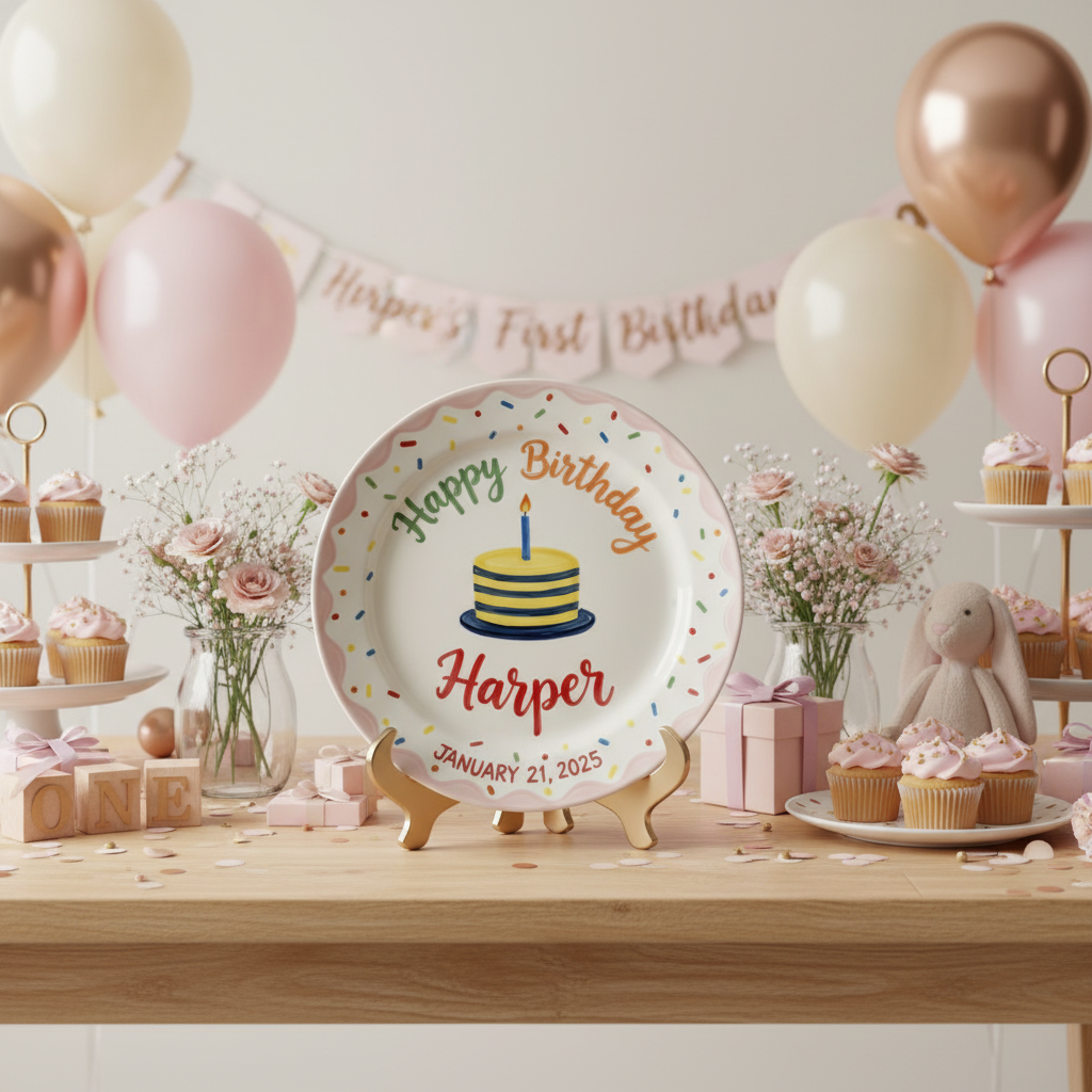 Personalized Baby Girl Ceramic Birthday Plate – Custom Hand Painted Ceramic Gift - BCP97