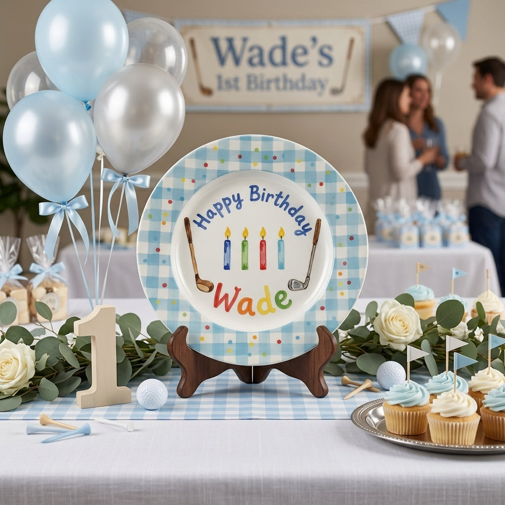 Personalized Boy's Ceramic Birthday Plate - Custom Name & Hand-Painted Keepsake - BCP48