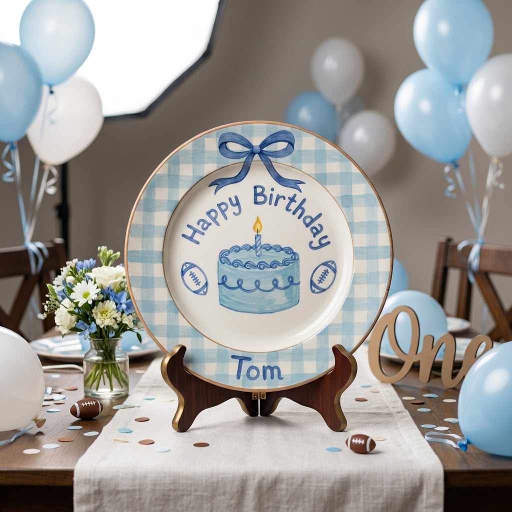 Personalized Boy's Ceramic Birthday Plate - Custom Name & Hand-Painted Keepsake - BCP46