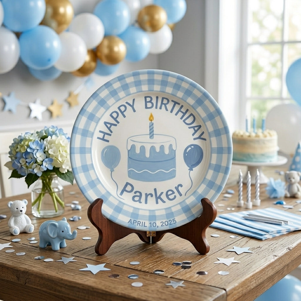 Personalized Boy's Ceramic Birthday Plate - Custom Name & Hand-Painted Keepsake - BCP35