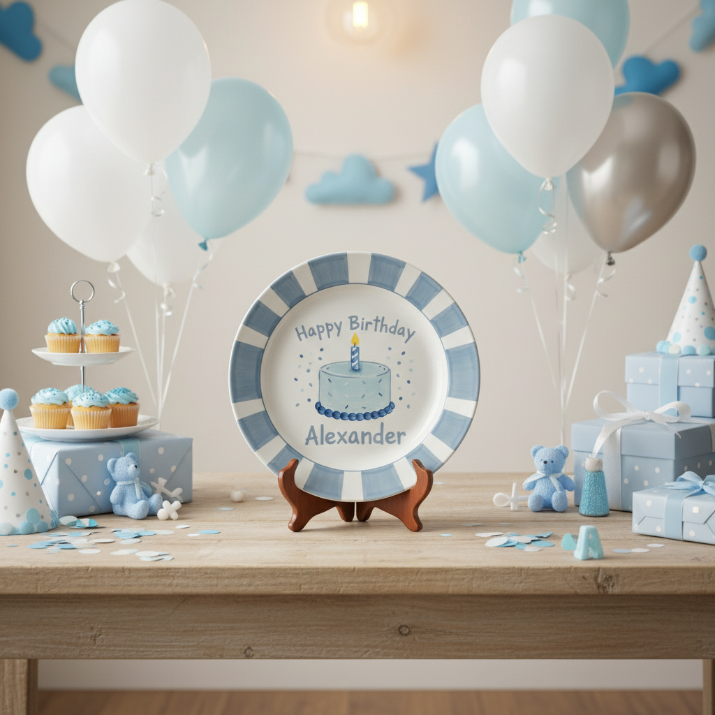 Personalized Boy's Ceramic Birthday Plate - Custom Name & Hand-Painted Keepsake - BCP108
