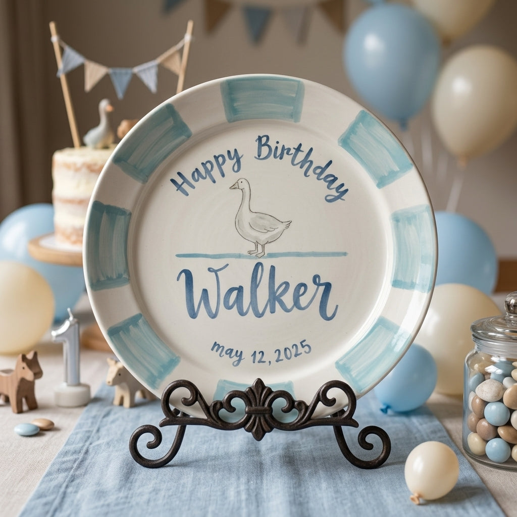 Personalized Boy's Ceramic Birthday Plate - Custom Name & Hand-Painted Keepsake - BCP49