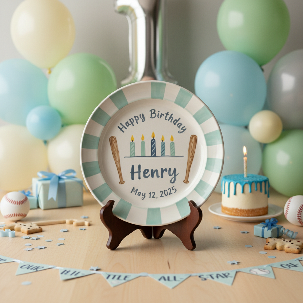 Personalized Boy's Ceramic Birthday Plate - Custom Name & Hand-Painted Keepsake - BCP109