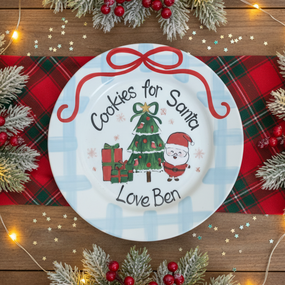 Personalized Hand-Painted Ceramic Cookies for Santa Plate For Boy- CFS06
