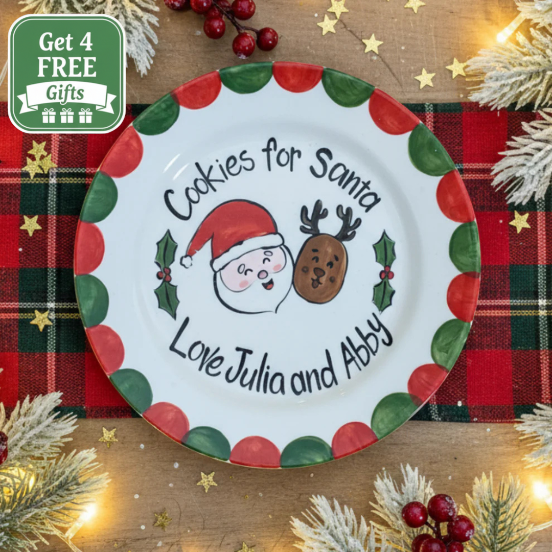 Personalized Hand-Painted Ceramic Cookies for Santa Plate- CFS03