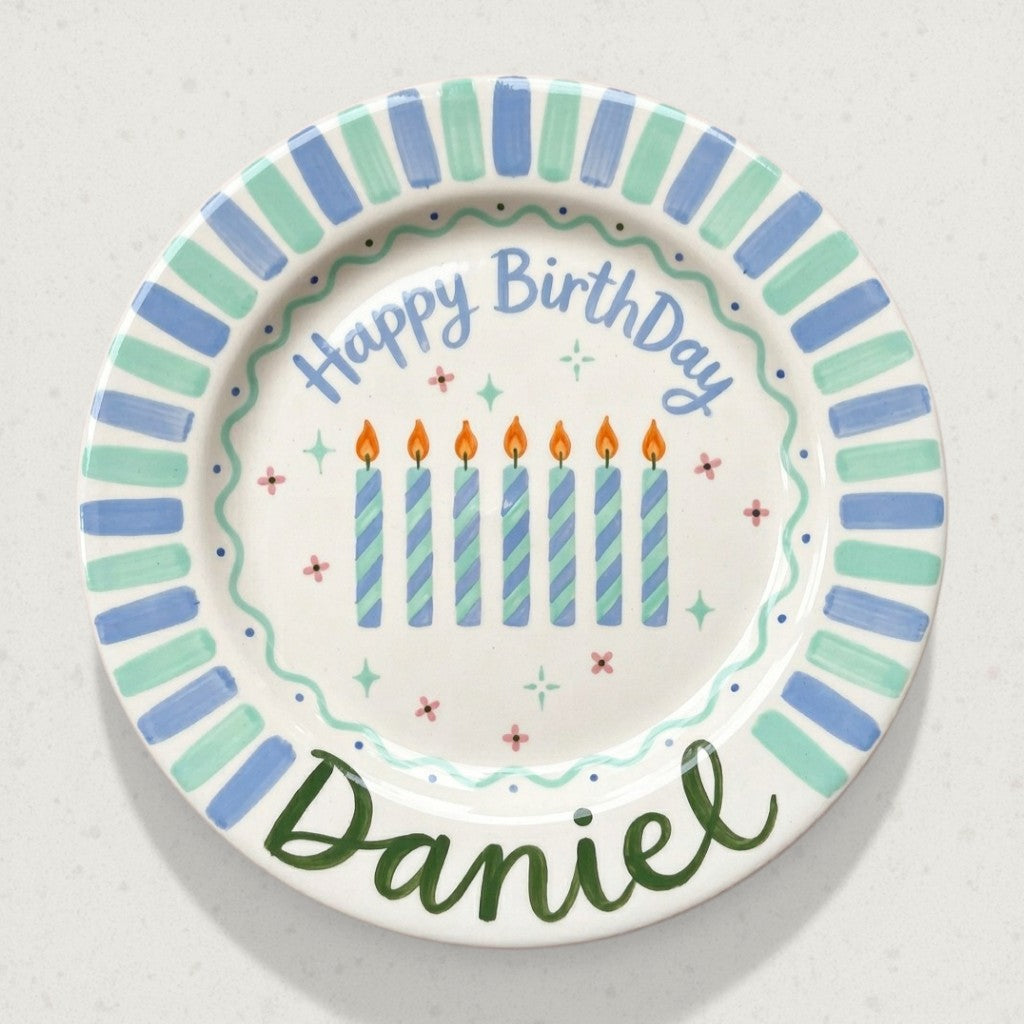 Personalized Boy's Ceramic Birthday Plate - Custom Name & Hand-Painted Keepsake - BCP24