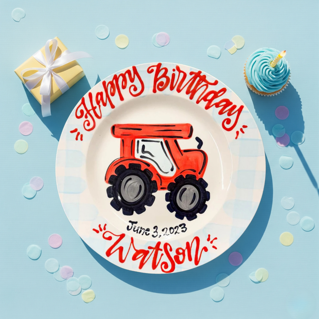 Personalized Tractor Birthday Plate – Custom Ceramic Gift for Kids- BCP25