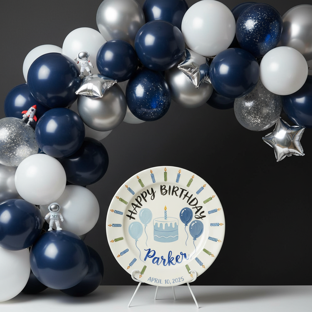 Personalized Baby Boy's Ceramic Birthday Plate – Custom Hand Painted Ceramic Gift - BCP156