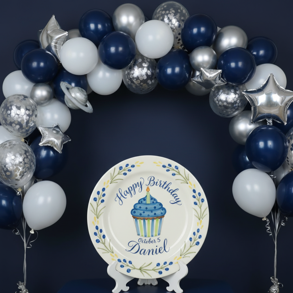 Personalized Baby Boy's Ceramic Birthday Plate – Custom Hand Painted Ceramic Gift - BCP168