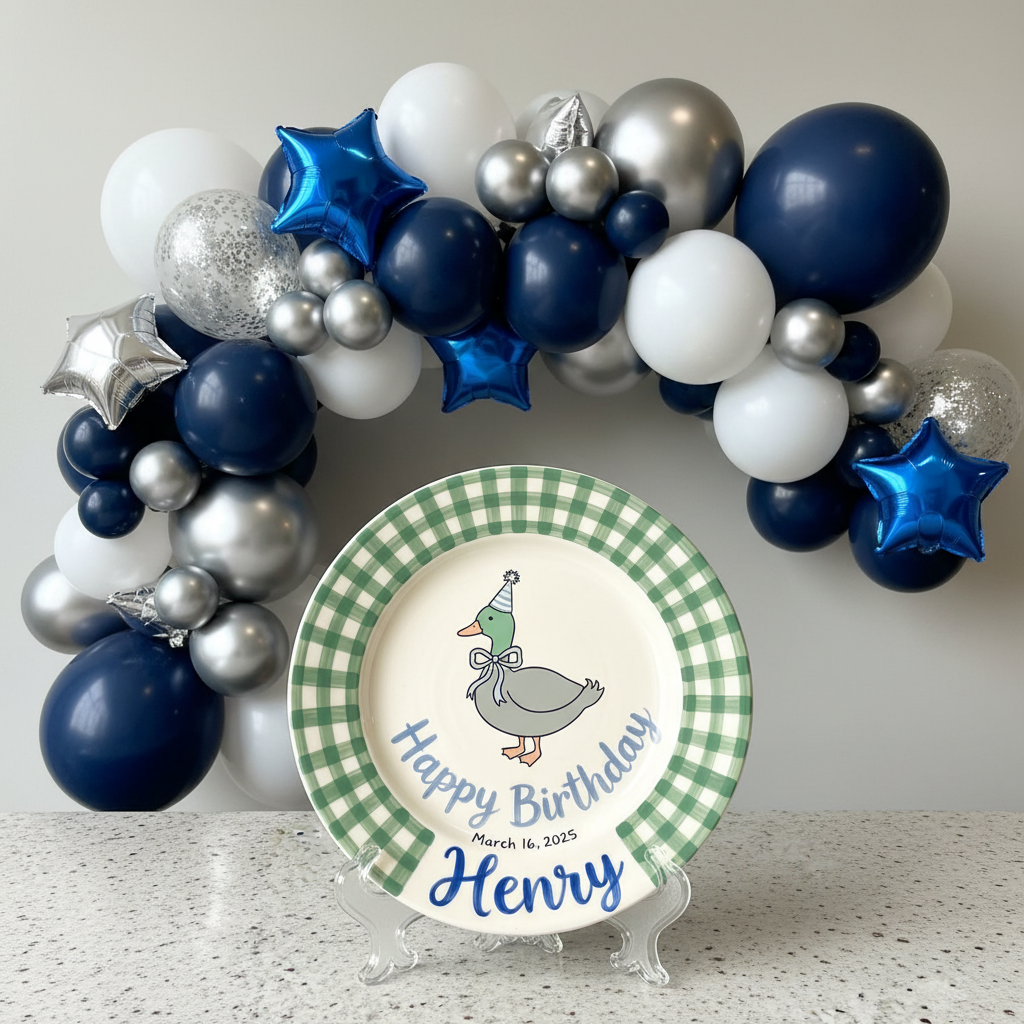 Personalized Baby Boy's Ceramic Birthday Plate – Custom Hand Painted Ceramic Gift - BCP164