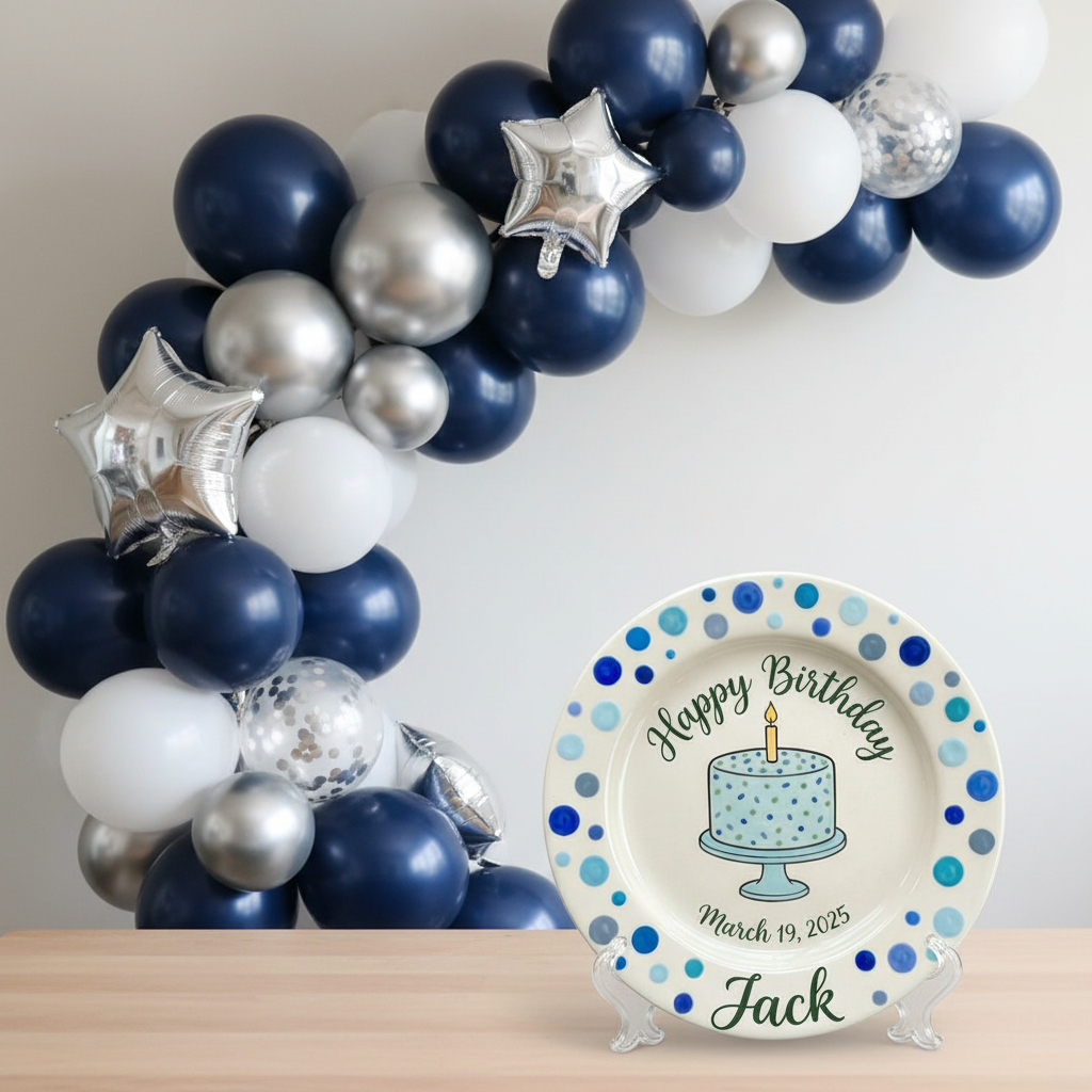 Personalized Boy's Ceramic Birthday Plate - Custom Name & Hand-Painted Keepsake - BCP08
