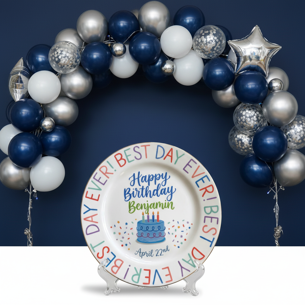 Personalized Baby Boy's Ceramic Birthday Plate – Custom Hand Painted Ceramic Gift - BCP186