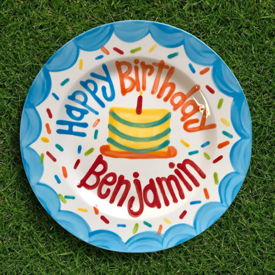 Unique Custom Birthday Plate for Boys - Hand-Painted with Name and Date- BCP59
