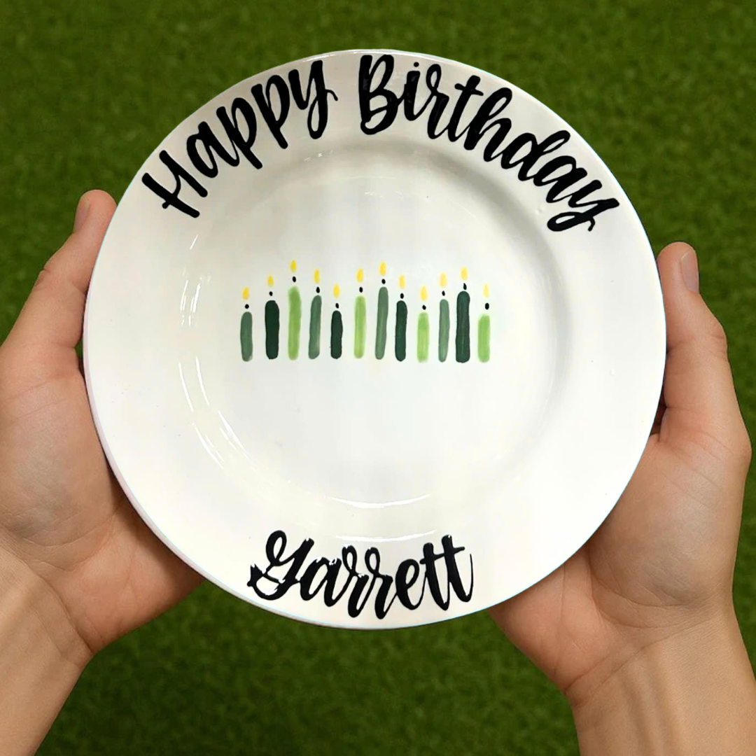 Personalized Ceramic Birthday Plate with Name & Candle Design - BCP46