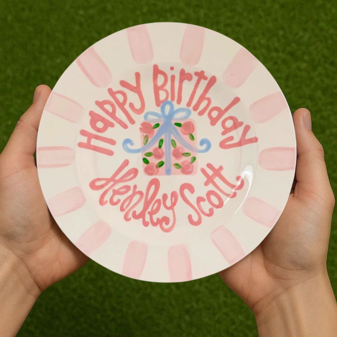 Personalized Floral Present 1st Birthday Plate - Hand-Painted Keepsake - BCP11