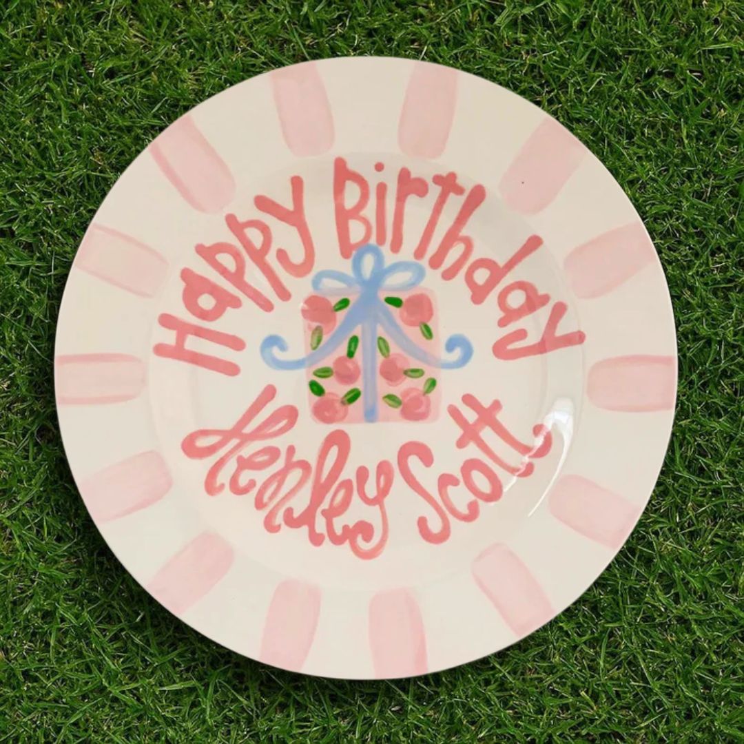 Personalized Floral Present 1st Birthday Plate - Hand-Painted Keepsake - BCP11