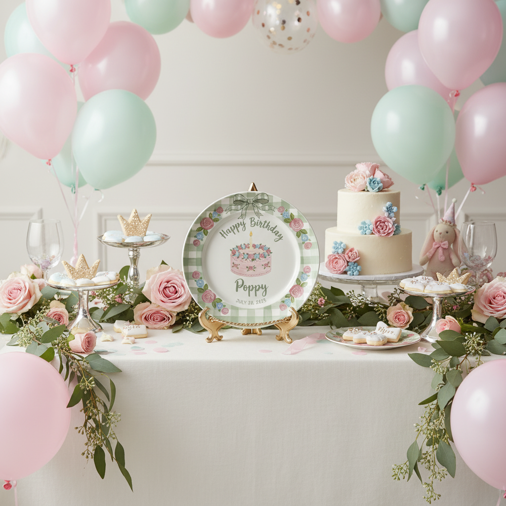 Personalized Baby Girl Ceramic Birthday Plate – Custom Hand Painted Ceramic Gift - BCP144