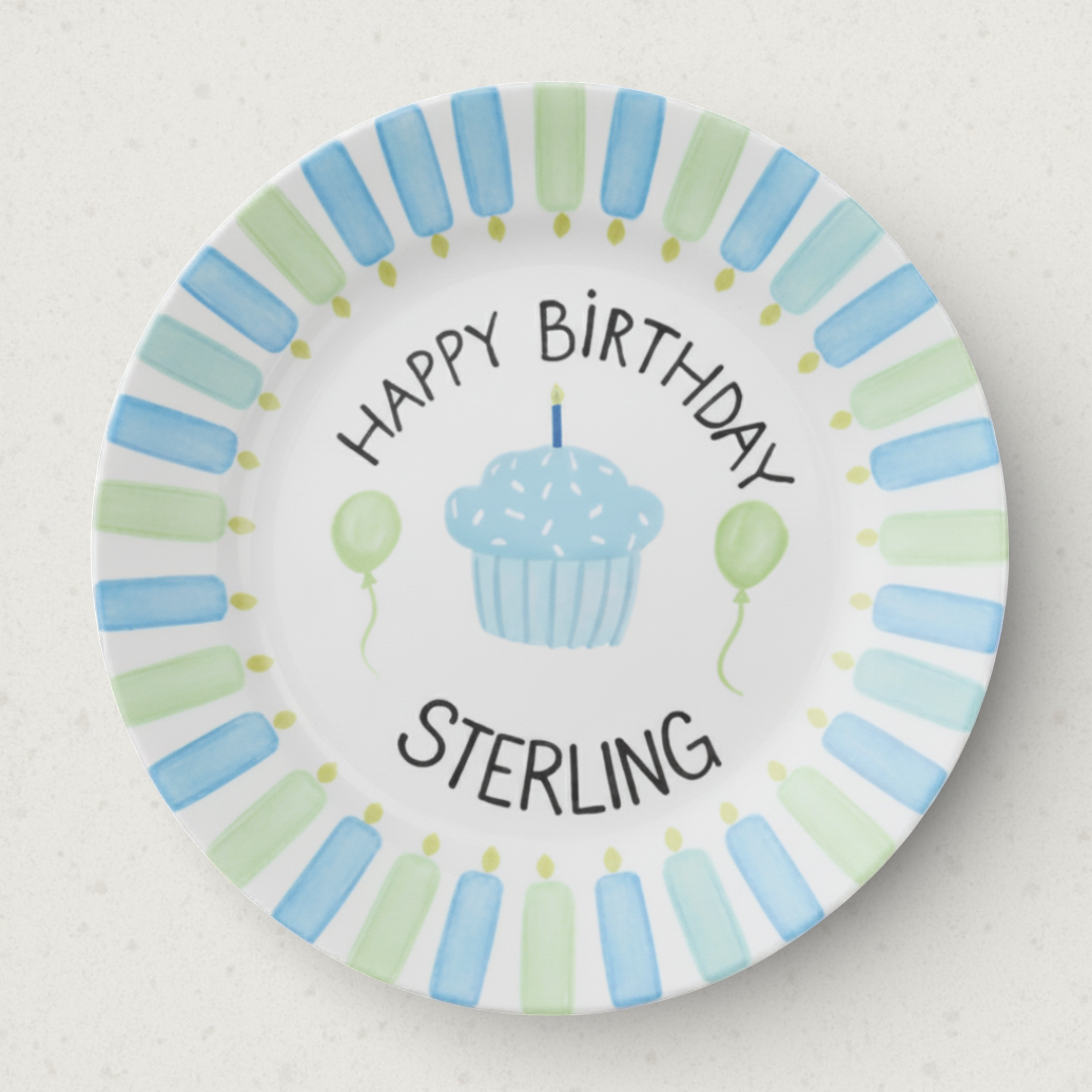 Personalized Boy's Ceramic Birthday Plate - Custom Name & Hand-Painted Keepsake - BCP55