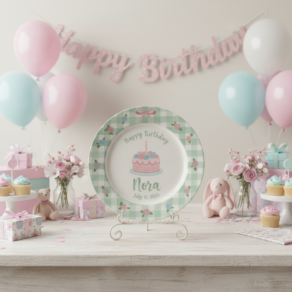 Personalized Baby Girl Ceramic Birthday Plate – Custom Hand Painted Ceramic Gift - BCP121