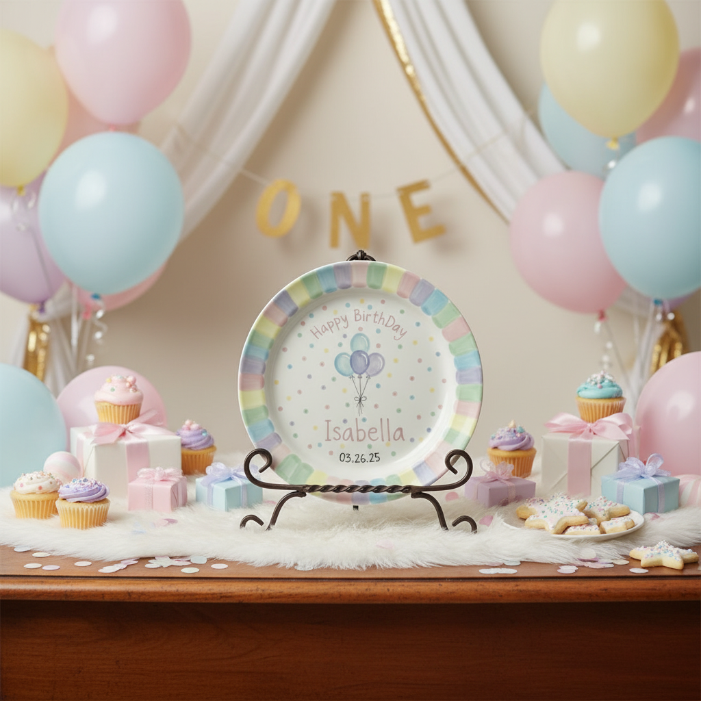 Personalized Baby Girl Ceramic Birthday Plate – Custom Hand Painted Ceramic Gift - BCP143