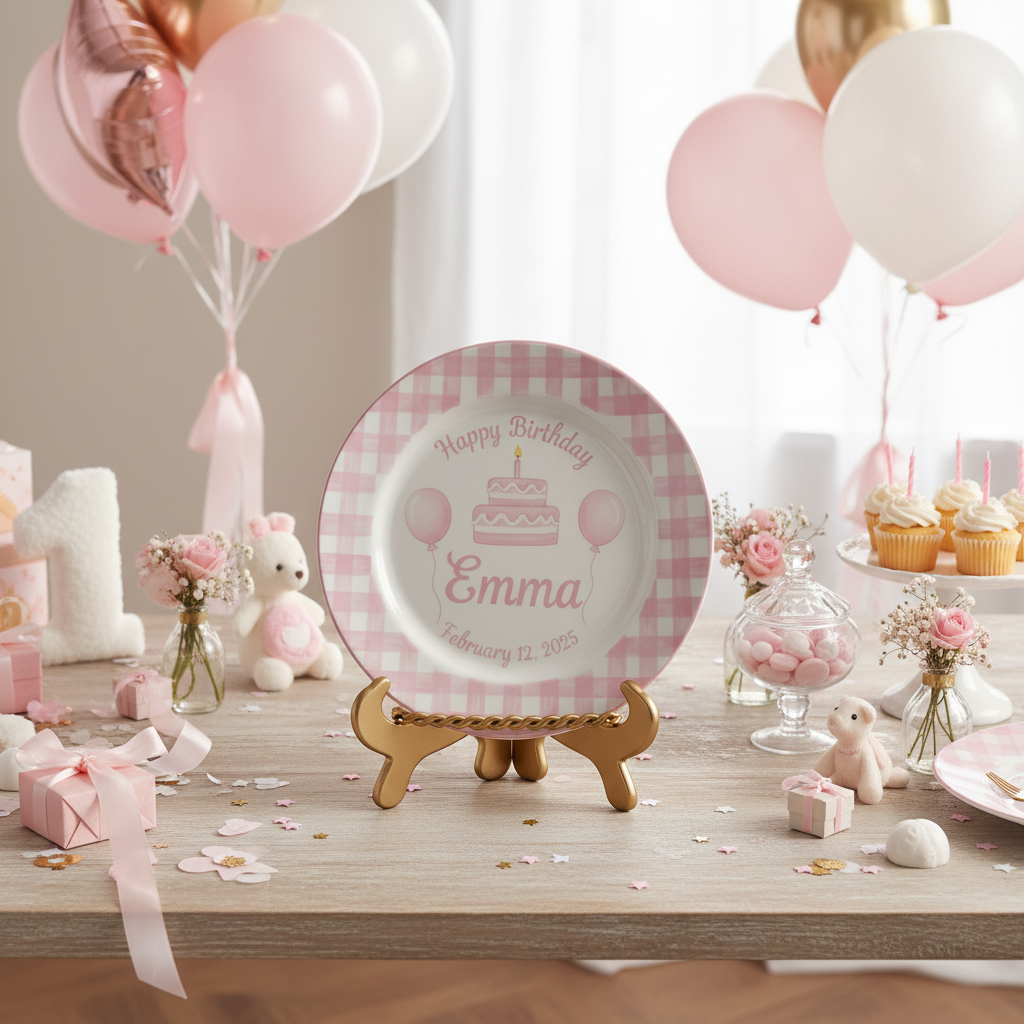 Personalized Baby Girl Ceramic Birthday Plate – Custom Hand Painted Ceramic Gift - BCP133