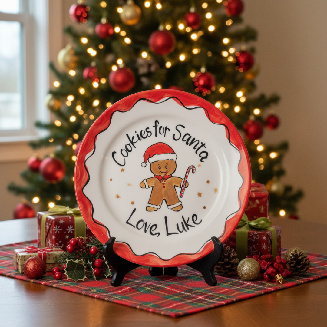 Personalized Ceramic Cookies with Santa Plate - Custom Holiday Gift - CFS11