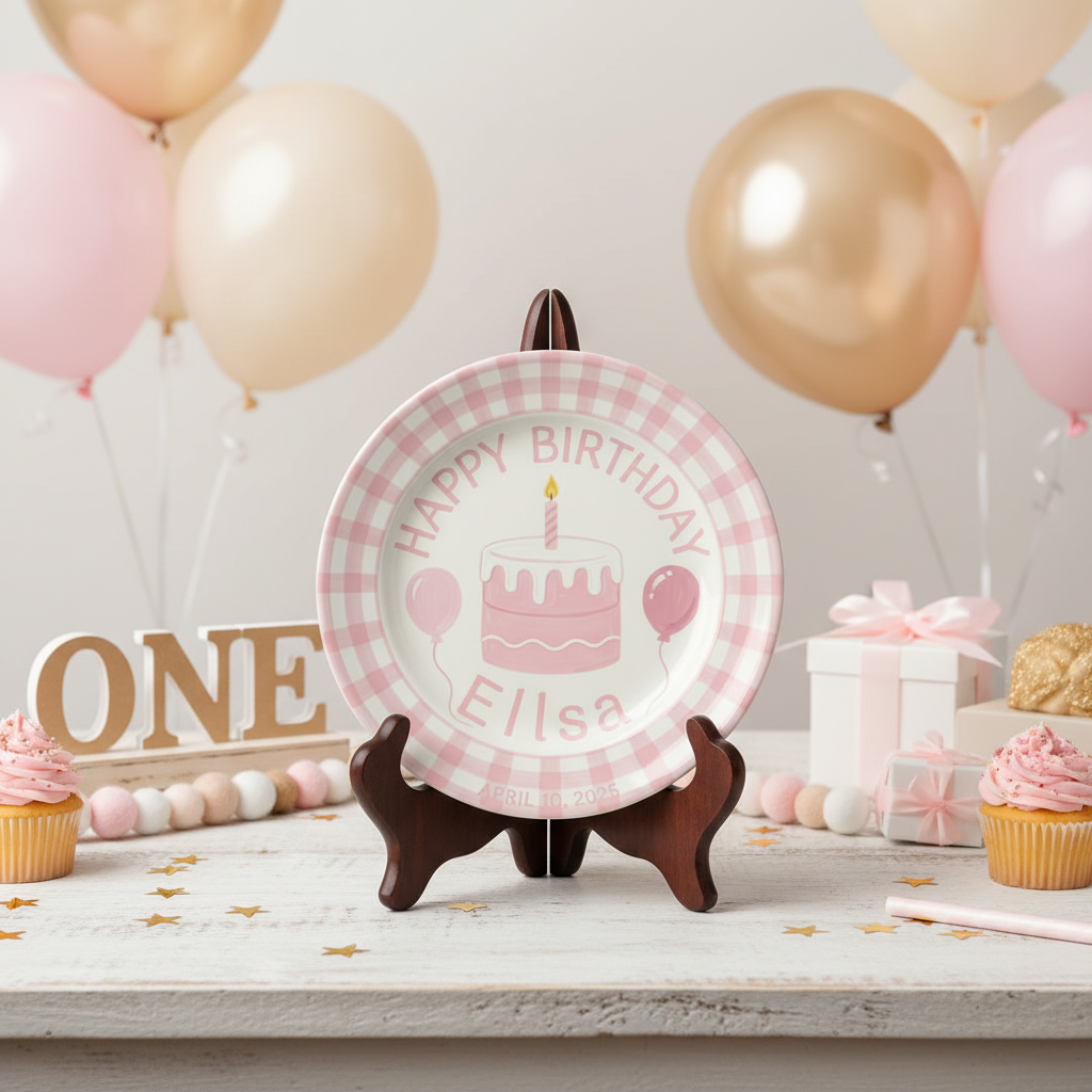 Personalized Baby Girl Ceramic Birthday Plate – Custom Hand Painted Ceramic Gift - BCP136