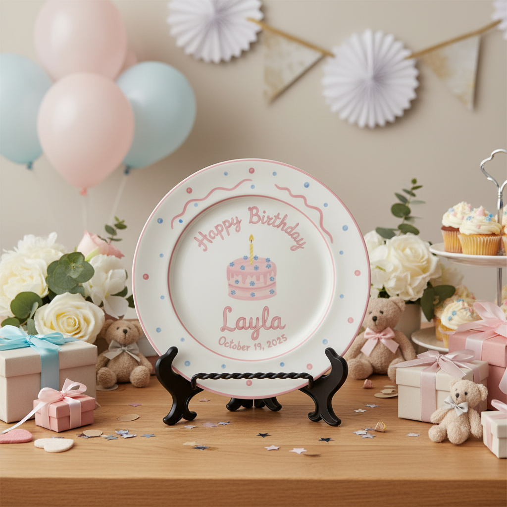 Personalized Baby Girl Ceramic Birthday Plate – Custom Hand Painted Ceramic Gift - BCP128