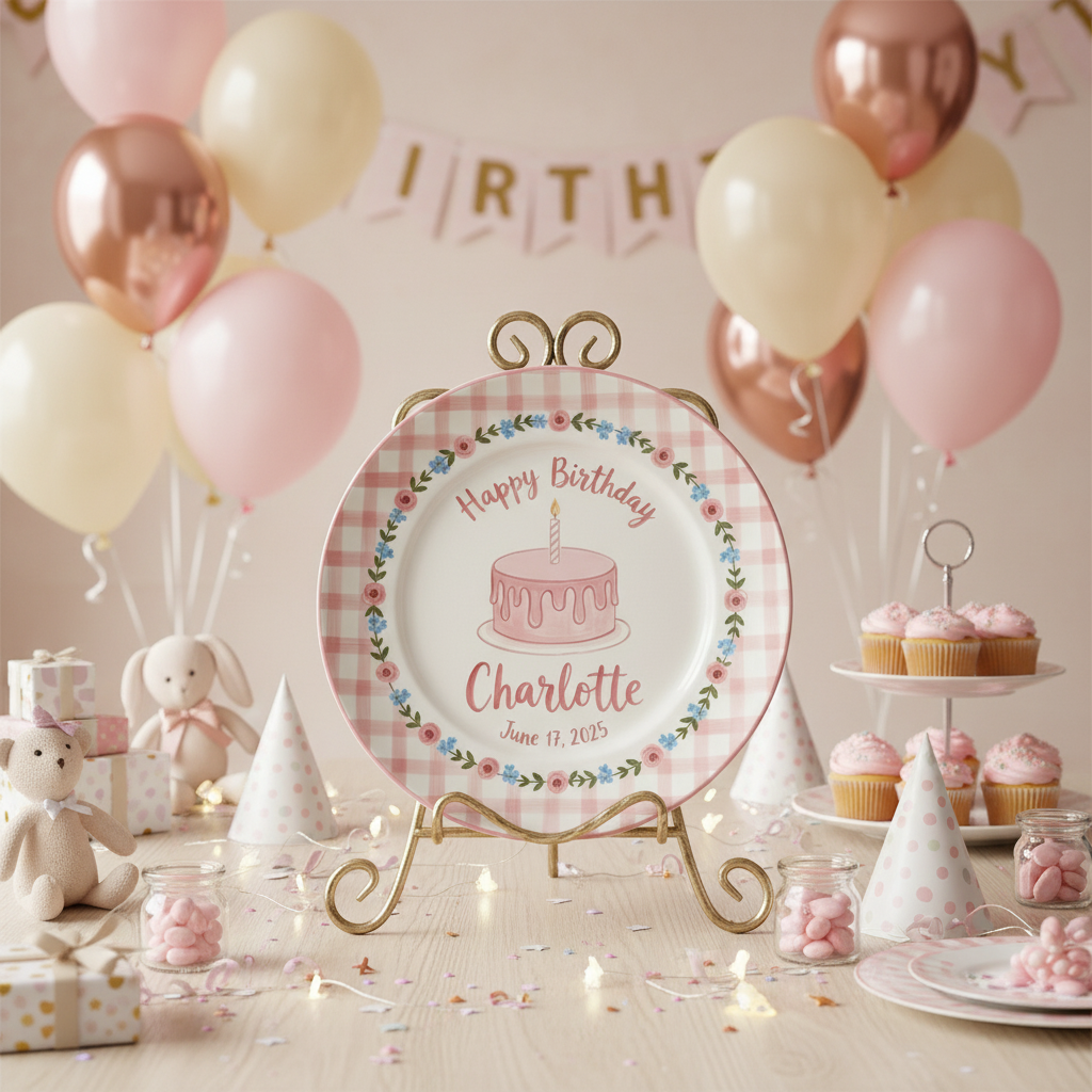 Personalized Baby Girl Ceramic Birthday Plate – Custom Hand Painted Ceramic Gift - BCP117