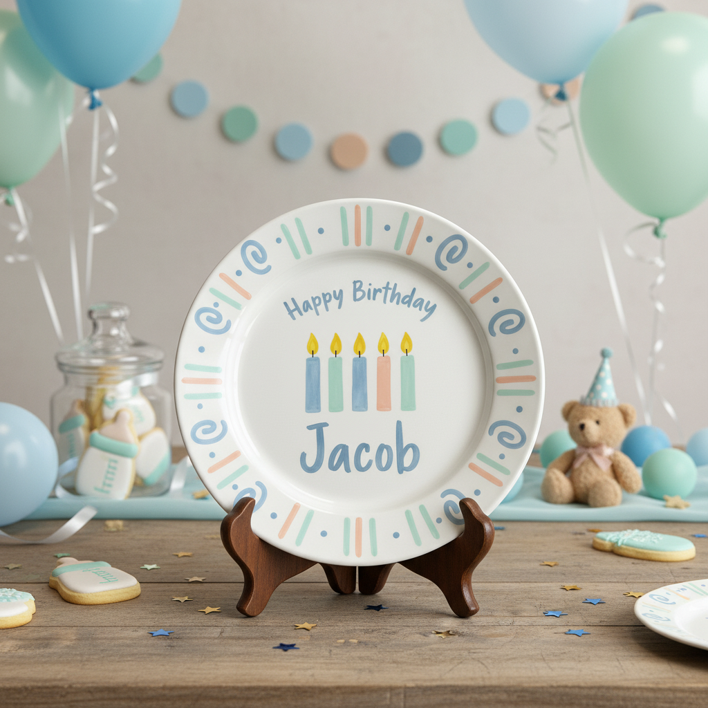 Personalized Boy's Ceramic Birthday Plate - Custom Name & Hand-Painted Keepsake - BCP126