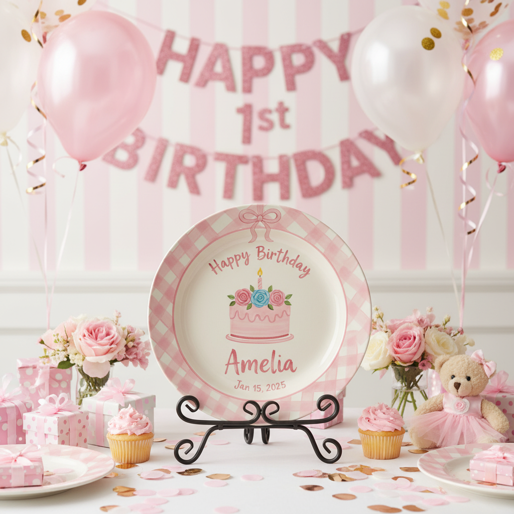 Personalized Baby Girl Ceramic Birthday Plate – Custom Hand Painted Ceramic Gift - BCP116