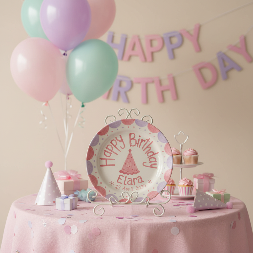Personalized Baby Girl Ceramic Birthday Plate – Custom Hand Painted Ceramic Gift - BCP167