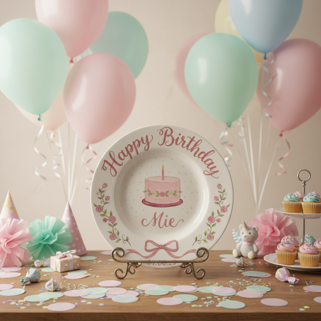 Personalized Baby Girl Ceramic Birthday Plate – Custom Hand Painted Ceramic Gift - BCP175