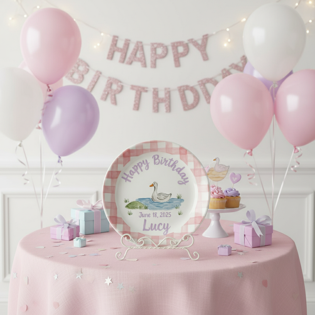Personalized Baby Girl Ceramic Birthday Plate – Custom Hand Painted Ceramic Gift - BCP176