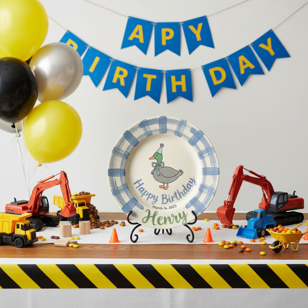 Personalized Boy's Ceramic Birthday Plate - Custom Name & Hand-Painted Keepsake - BCP40