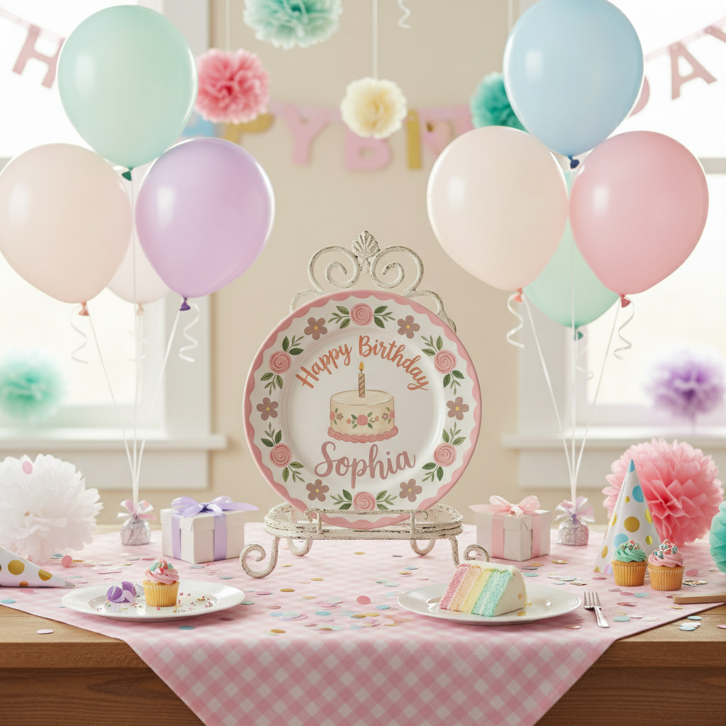 Personalized Baby Girl Ceramic Birthday Plate – Custom Hand Painted Ceramic Gift - BCP177