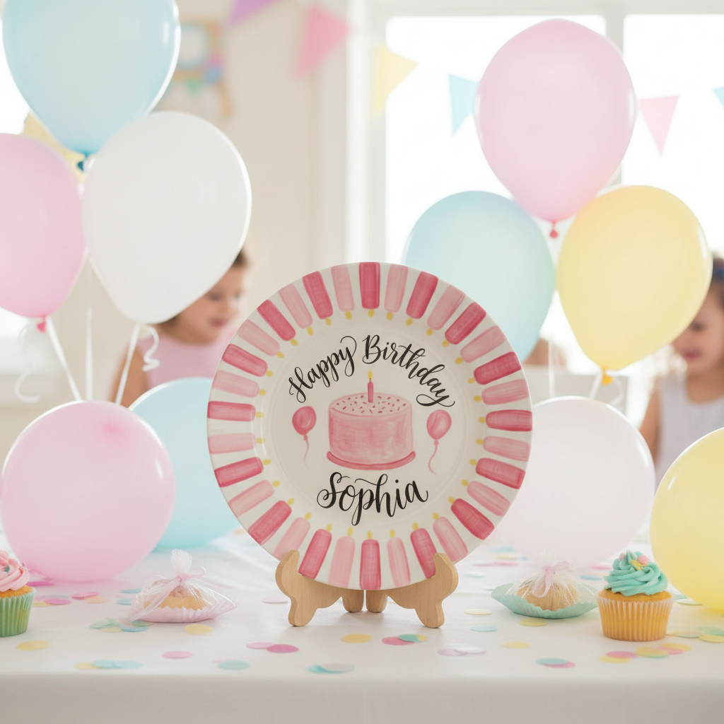 Personalized Baby Girl Ceramic Birthday Plate – Custom Hand Painted Ceramic Gift - BCP180