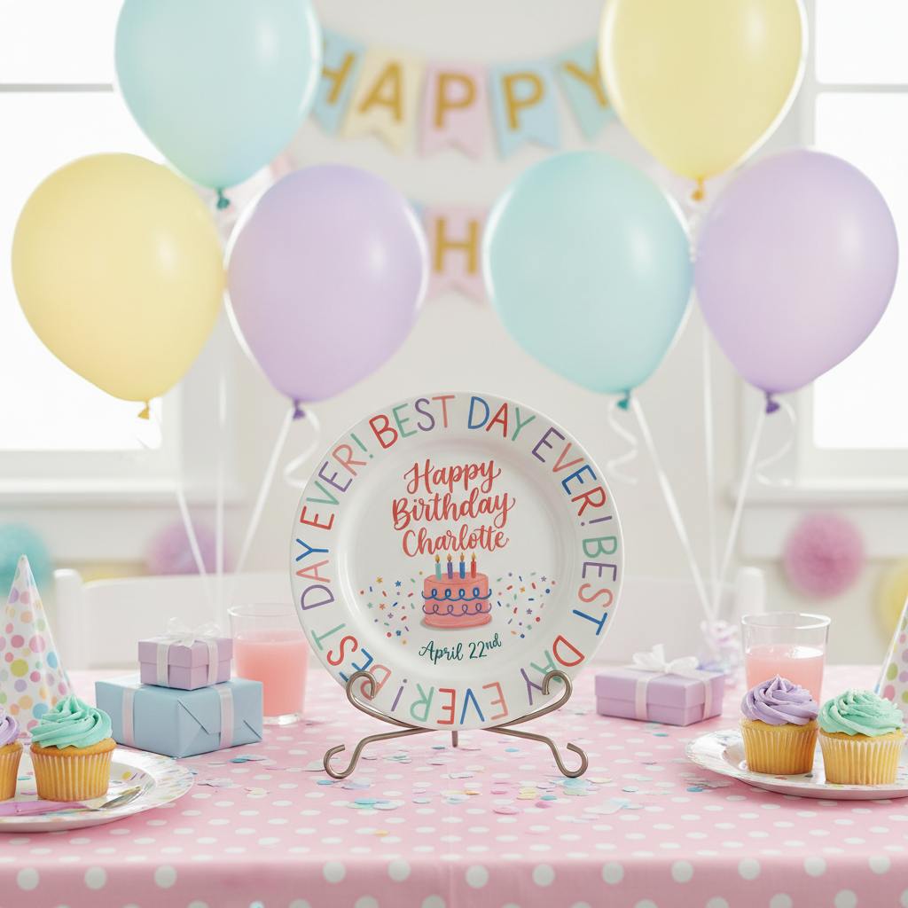 Personalized Baby Girl Ceramic Birthday Plate – Custom Hand Painted Ceramic Gift - BCP184