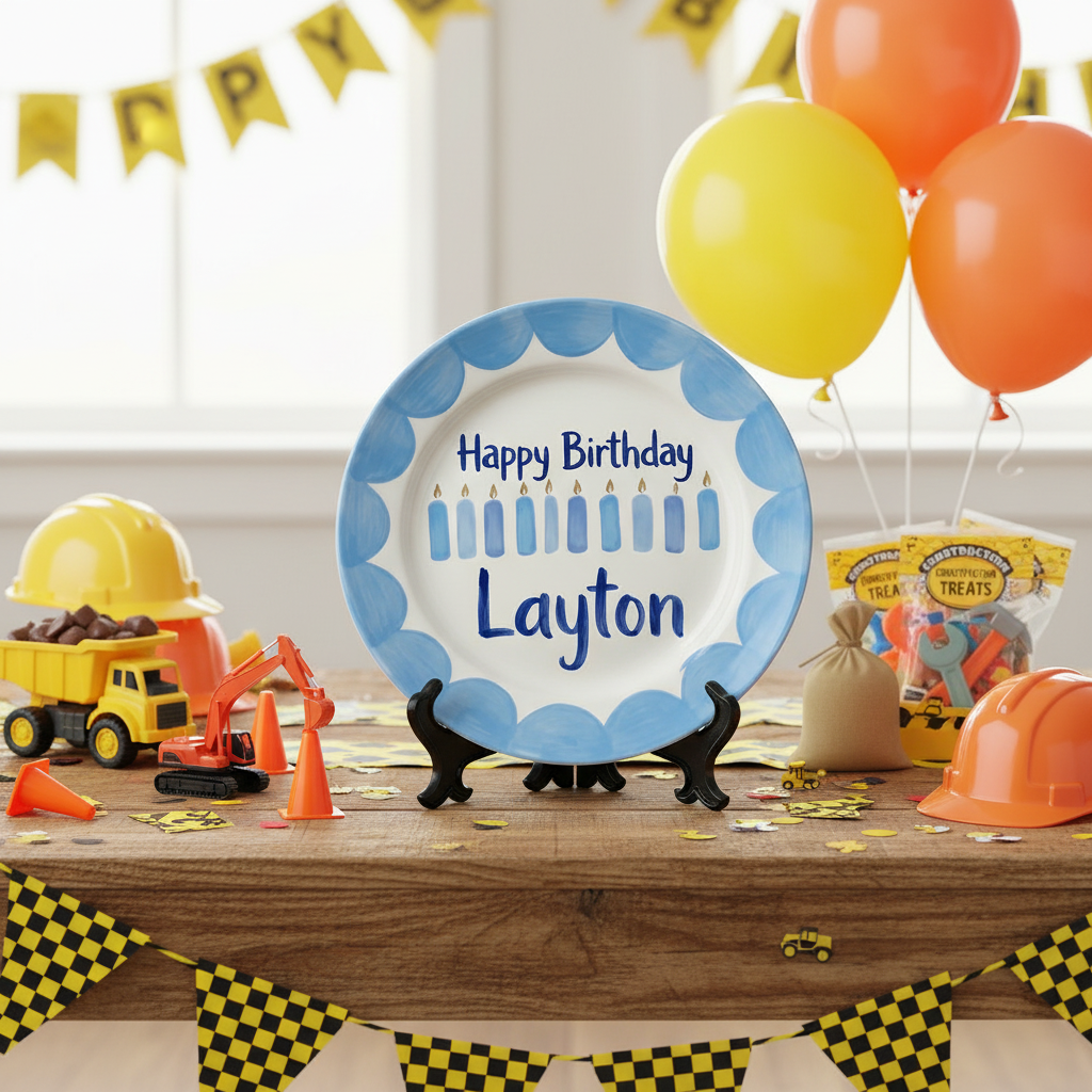 Personalized Baby Boy's Ceramic Birthday Plate – Custom Hand Painted Ceramic Gift - BCP187